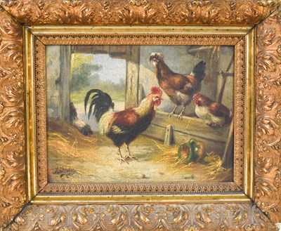 Lot 193 - J A Wosley (19th century): Hens in a hen house,...