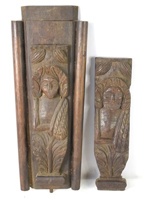 Lot 120 - A pair of 17th century oak carved telemon...