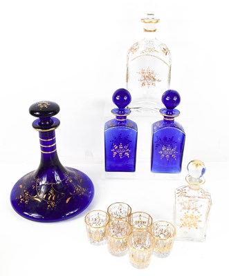 Lot 148 - A Victorian cobalt blue glass ships decanter,...