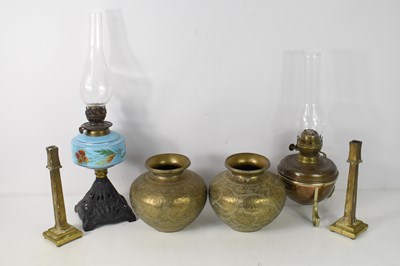 Lot 280 - Two antique oil lamps, one example by Duplex,...