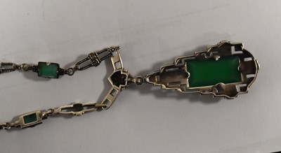 Lot 43 - An Art Deco Continental 935 silver and green...