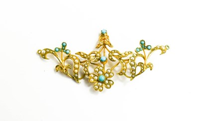 Lot 126 - A 15ct gold, turquoise and seed pearl pendant...