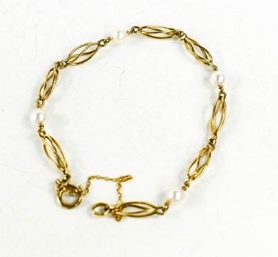 Lot 19 - A 9ct gold and pearl bracelet, composed of...