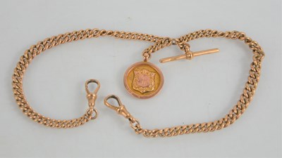 Lot 81 - A 9ct gold Albert chain with T bar and fob. 51.4g