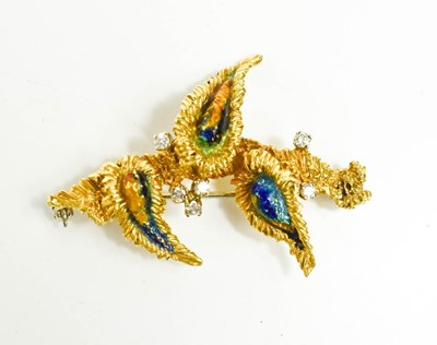Lot 3 - An 18ct gold, diamond and enamel brooch, in a...