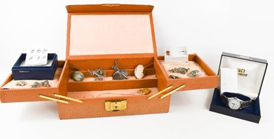 Lot 307 - A jewellery box containing silver brooches;...