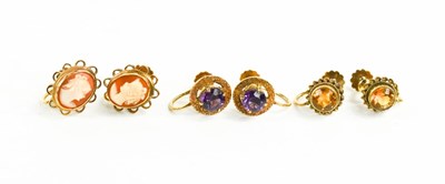 Lot 27 - Three pairs of earrings: a pair of 9ct gold...
