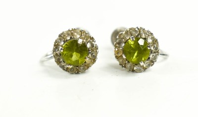 Lot 28 - A pair of 9ct white gold and lime green stone,...