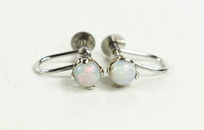 Lot 29 - A pair of 9ct white gold and opal earrings,...