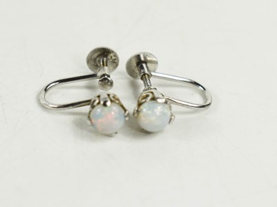 Lot 275 - A pair of 9ct white gold and opal earrings,...