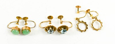 Lot 30 - Three pairs of 9ct gold earrings, one pair set...