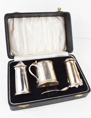 Lot 371 - A silver cruet set, comprising salt, pepper,...