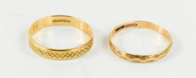 Lot 235 - Two 9ct gold rings, both engraved with...