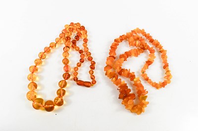 Lot 249 - Two vintage amber beaded necklaces, one of...