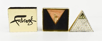 Lot 377 - A vintage Faberge pyramid or triangle compact,...