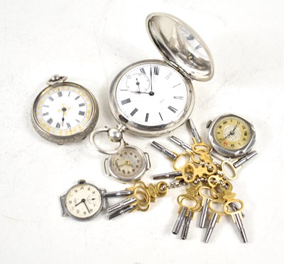 Lot 322 - Five silver cased wrist and pocket watches,...