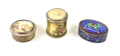 Lot 213 - Three trinket boxes to include a silver and...