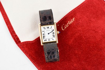 Lot 346 - An 18ct gold cased Cartier tank watch, the...