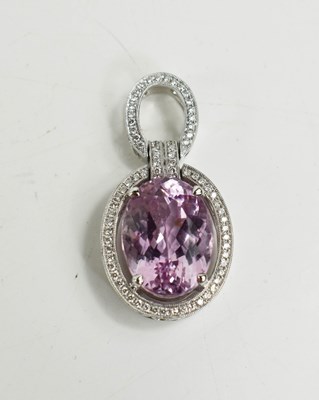 Lot 146 - A Kunzite and diamond brilliant pendant set in...