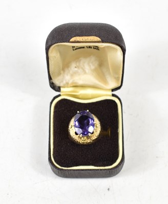 Lot 77 - A 9ct gold and amethyst dress ring, of...