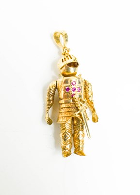 Lot 149 - A 9ct gold knight pendant, the articulated...