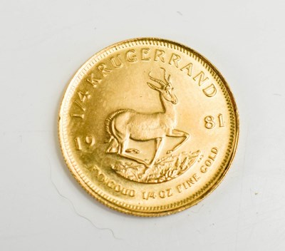 Lot 249 - A quarter troy ounce gold Krugerrand, 1981.