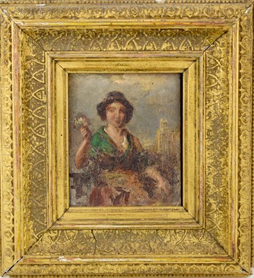 Lot 306 - A 19th century oil on board, depicting a woman...