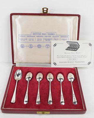 Lot 96 - A set of six silver tea spoons, City Sets...