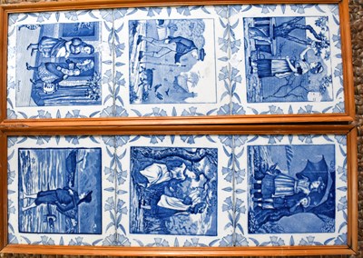 Lot 193 - Six Helen Miles blue and white month tiles set...