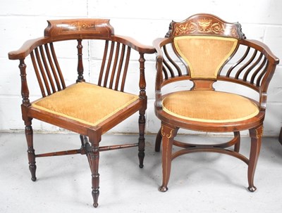 Lot 455 - Two Edwardian mahogany marquetry armchairs,...