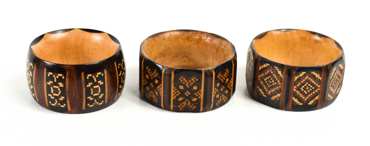 Lot 2 - Three 19th century Tunbridge Ware napkin rings,...