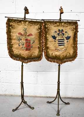 Lot 545 - A pair of 19th century brass pole screens,...