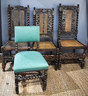 Lot 527 - A 17th century walnut caned hall chair, carved...