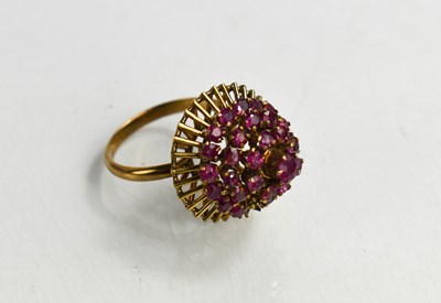 Lot 147 - A 14ct gold and pink sapphire cluster ring, on...