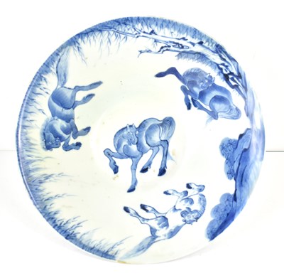 Lot 282 - A Chinese blue and white Eight horses of...