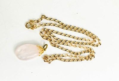 Lot 141 - A 9ct gold chain, length 61cm, 8.8g, with rose...