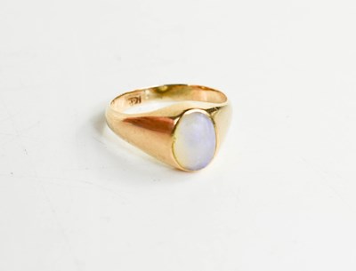 Lot 174 - A 14ct gold and opal cabochon set ring, size P,...