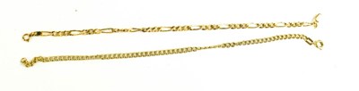 Lot 77 - A 9ct gold figaro link bracelet 18cm long, and...