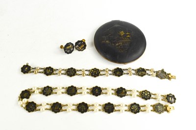 Lot 308 - A vintage Chinese niello and simulated pearl...