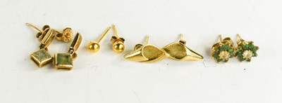 Lot 98 - Four pairs of 9ct gold stud earrings,...