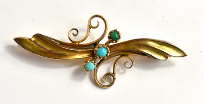 Lot 244 - A 9ct gold brooch set with three turquoise...