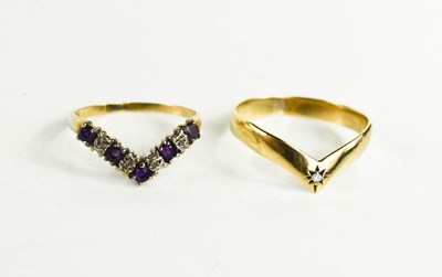 Lot 112 - Two 9ct gold wishbone rings, one set with a...