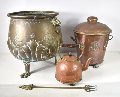 Lot 422 - A group of brass and copper ware comprising an...