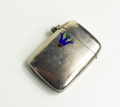 Lot 276 - An 800 silver vesta case with enamelled...