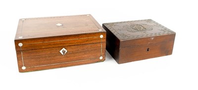 Lot 299 - A carved mahogany box, with monogram to the...