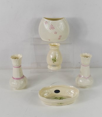 Lot 91 - A pair of Belleek Coral vases, a further...