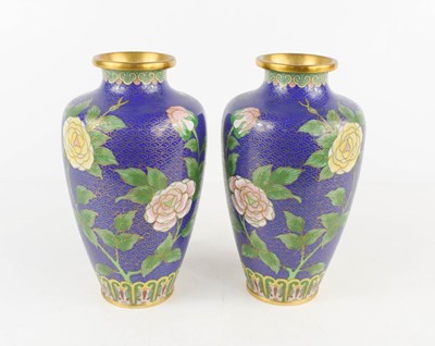 Lot 158 - A pair of Chinese cloisonne vases of baluster...