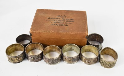 Lot 283 - A set of six Indonesian white metal napkin...