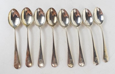 Lot 270 - A set of eight silver teaspoons, each bearing...