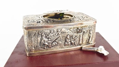 Lot 411 - A silver singing bird box by Karl Griesbaum,...